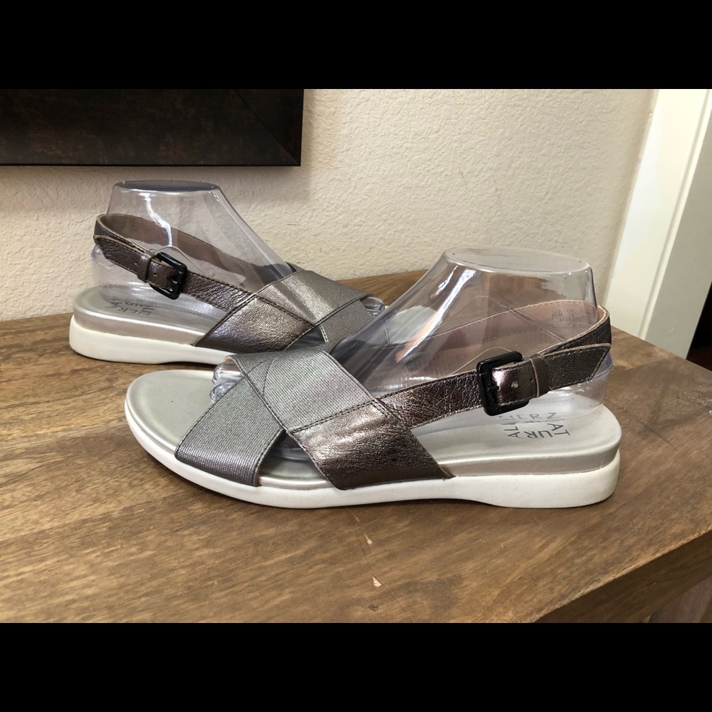 Naturalizer Womens Eliza Gunmetal Ankle Strap Flats US SZ 10 M